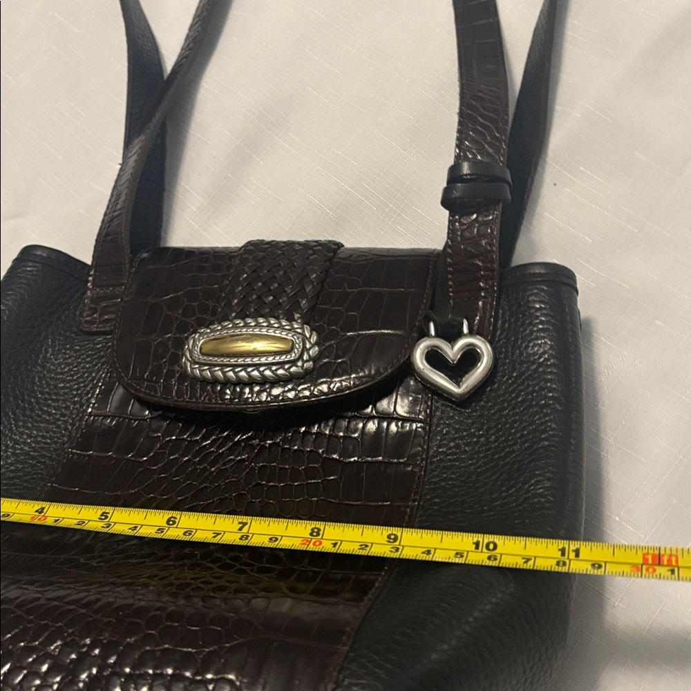 VTG Brighton Black Crocodile Print Brown Pebble Leather Bucket Tote Shoulder Bag - Picture 9 of 12